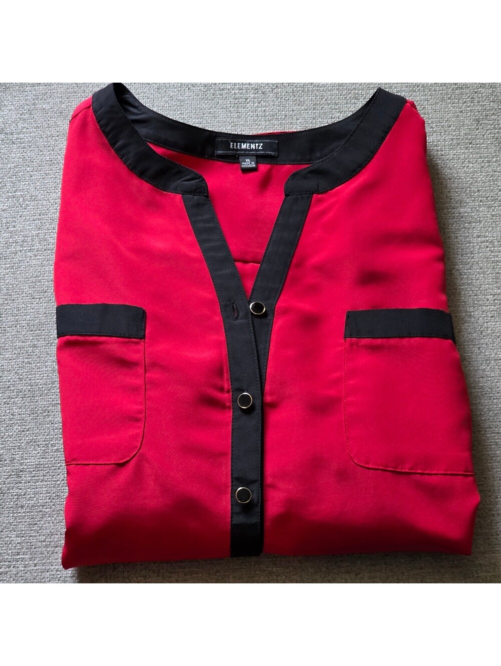 Elementz Red and Black Contrast Trim Button-Up Blouse XL